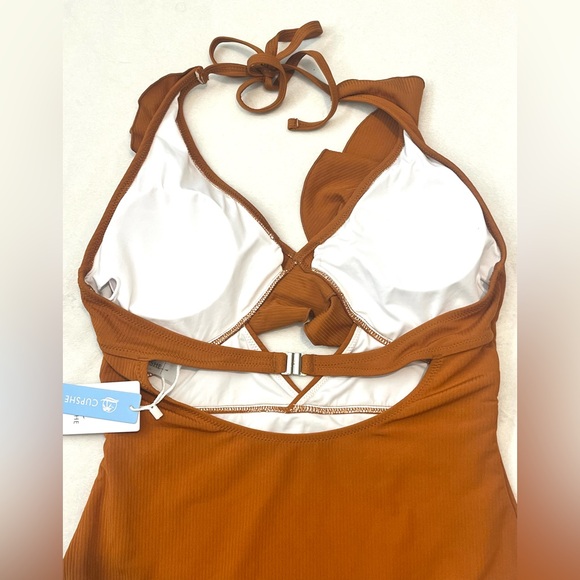 Cupshe One Piece Burnt Orange Open Back Swim Swimsuit w/ Ruffles Sz Large - Picture 16 of 16